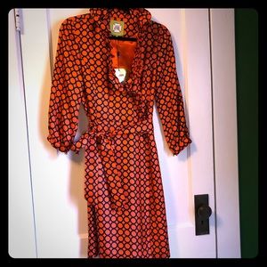 Elizabeth McCay Orange/Navy Silk WrapDress NWT SZ6